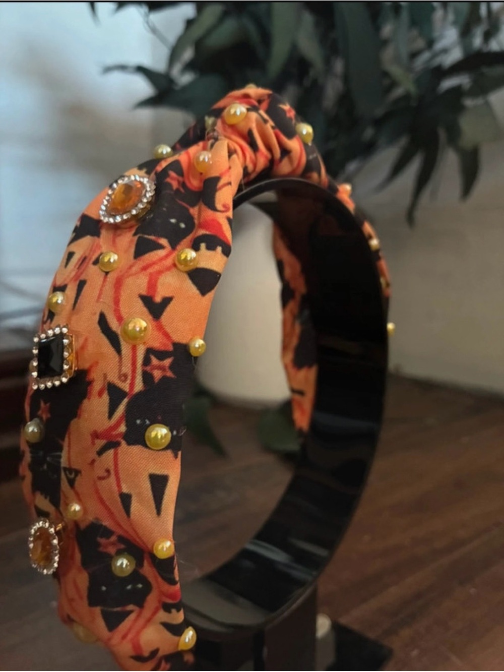 Embellished Orange Patterned Knot Headband - Women Accessories